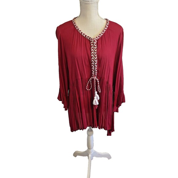 NWT Hazel 3/4 Sleeve Women's Size 2X Open Red Daryle Peasant Top - Picture 1 of 11